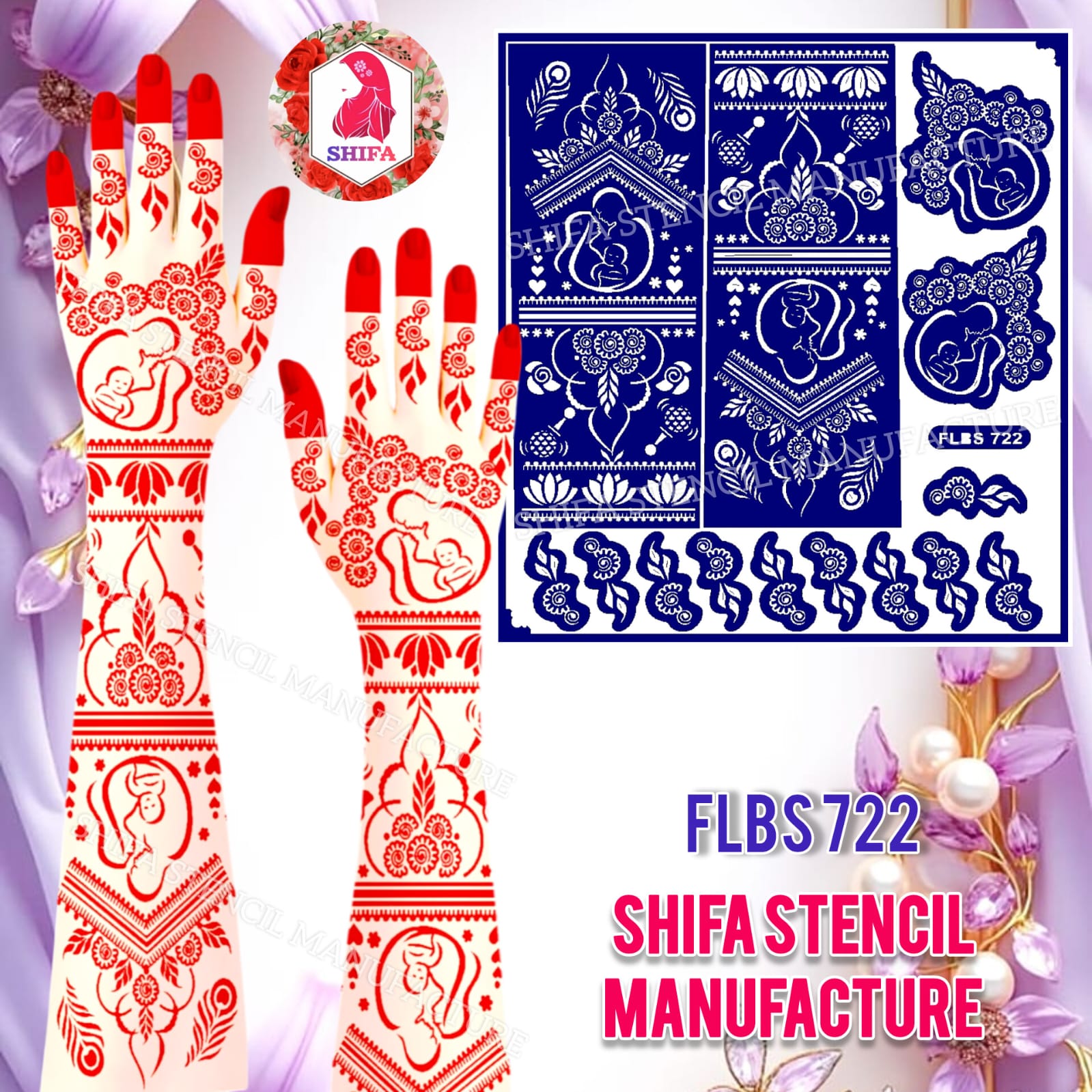 FLBS 722 Adorable Baby Shower Art Sticker overview Henna Stencil - Shifa Stencil